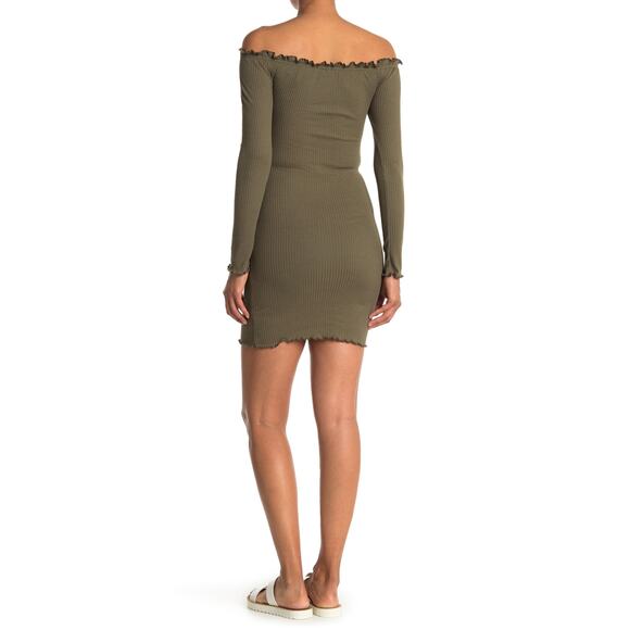 Vero Moda Women's Rib Off-The-Shoulder Bodycon Dress Ivy Green Size X-Small NWT - Picture 2 of 8